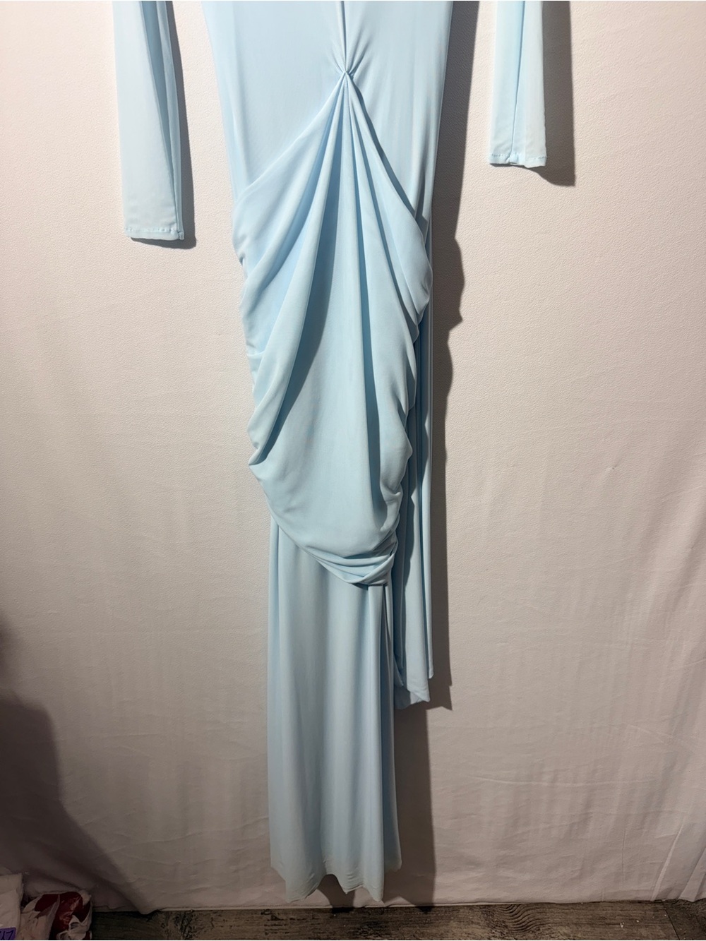 NEW Deme by Gabriella Heloise Maxi Dress Baby Blue Long Sleeve Off Shoulder Gown - Picture 8 of 9